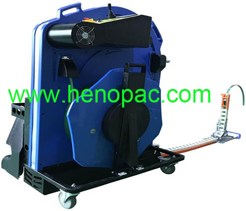 Ergonomic pallet strapping system with electrically driven ChainLance.